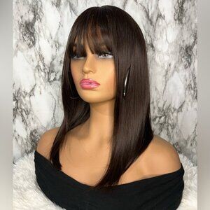 16 In Short Bob Chocolate Brown  Straight Soft Beautiful Wig with Bangs
